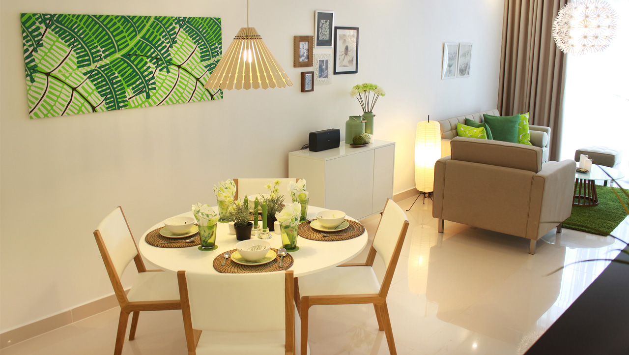 Căn hộ mẫu Melody Residences - Phòng khách